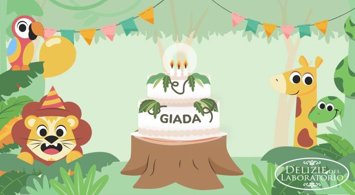 Torta personalizzata Milano: foresta con animali intorno alla torta di compleanno di Giada