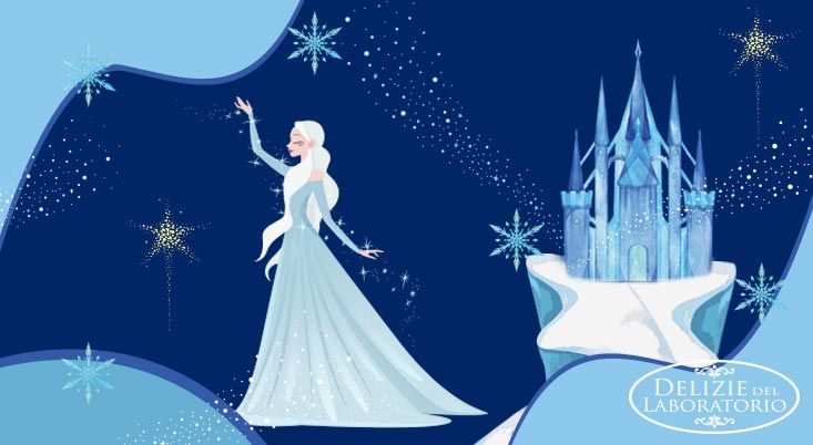 Torta Tema Frozen Milano: Principessa dei capelli bianchi con dietro un castello di ghiaccio